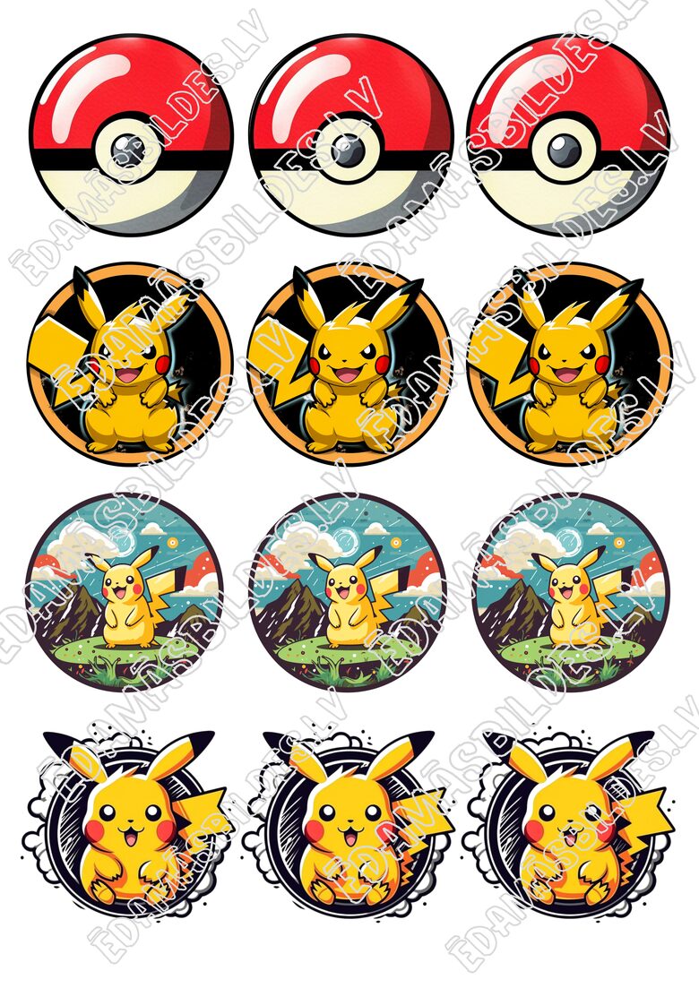 Cukura papīrs ar apdruku "Pokemoni" , aplīši 6 cm, 